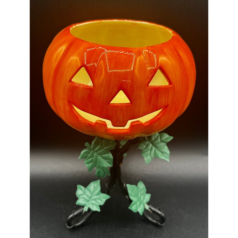 Russ Berrie Halloween Ceramic Jack O Lantern Pumpkin Candle Holder 7" As Is